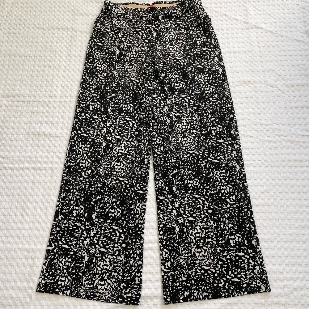 Spanx Go With The Flow Wide Leg Pants Medium Black White Pattern Lined Shaper